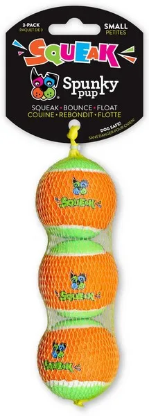 1ea Spunky Pup 3Pk Squeaky Tennis Balls Small - Toys